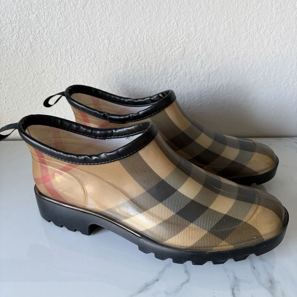 Burberry Exploded Check Pattern Rubber Rain Boots Size 6.5 Missing Insole